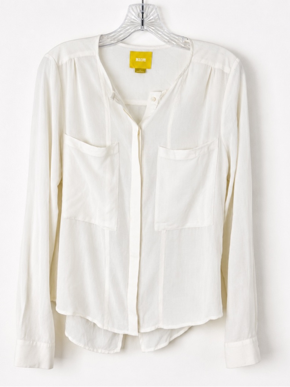 Maeve Anthropologie Cream White Button Front Blouse Split Back Hem Size 4